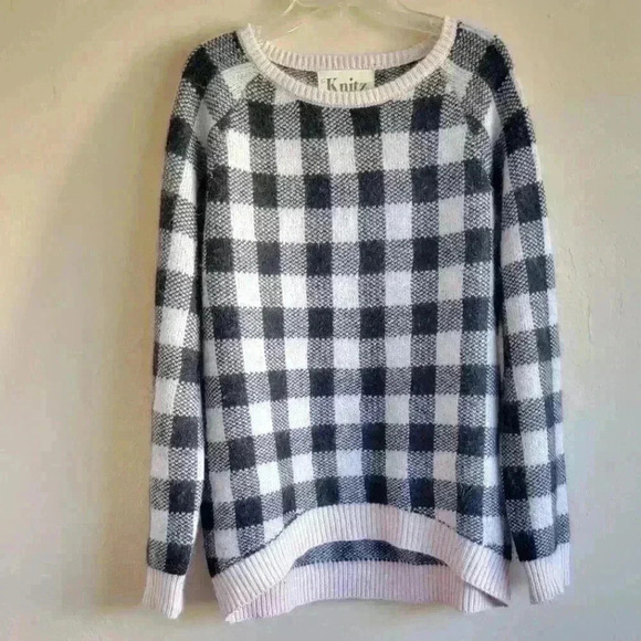 For Love and lemons knitz plaid angora blend fuzzy pullover sweater sz small - Picture 2 of 12